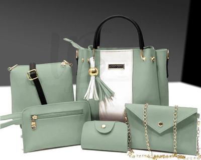 Chic Girl's Hand Bag Set - 5 Pcs Rexine in Vibrant Colors