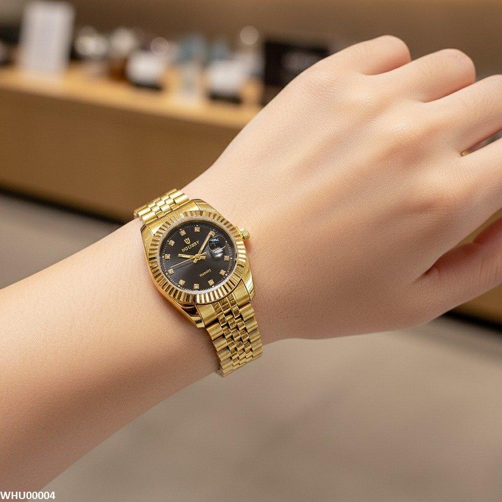 WHU- HWR Round Stone Dial Couple Watch -