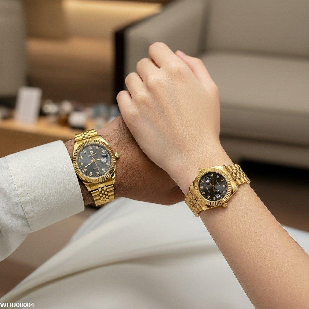 WHU- HWR Round Stone Dial Couple Watch -
