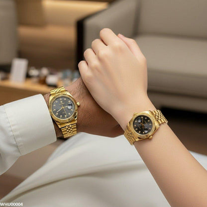 WHU- HWR Round Stone Dial Couple Watch -