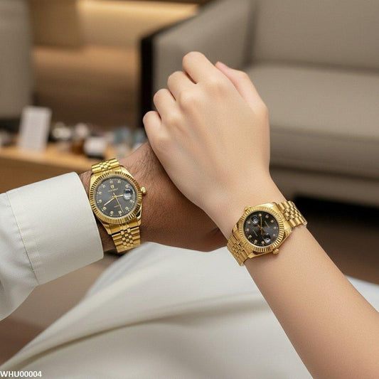 WHU- HWR Round Stone Dial Couple Watch -