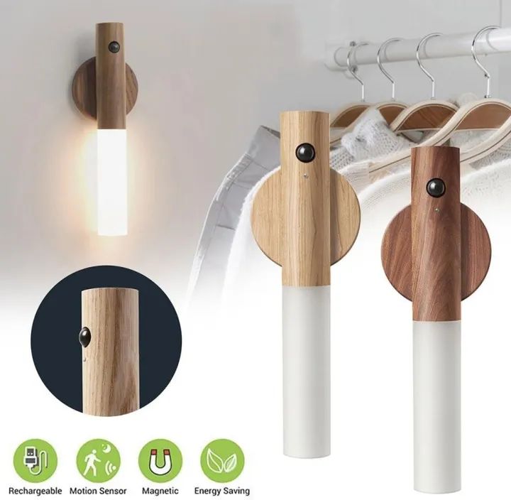 LED USB Wireless Wood Stick Night Light Warm Motion Sensor Wall Lamp Magnetic Corridor Cabinet Wardrobe Light Decor Home Light