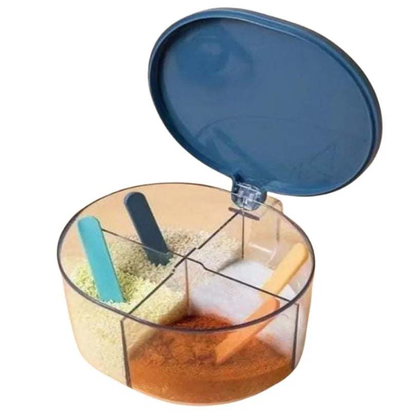 4 Compartments Spice Box | Masala Storage Box | Plastic Kitchen Organizer | Leak-Proof & Reusable 4 Compartments Spice Box for Kitchen