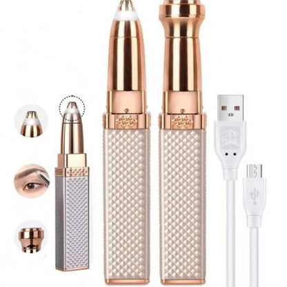 2-in-1 Flawless Facial Hair Remover & Eyebrow Trimmer | USB Rechargeable, Painless & Portable | Pink Pink Facial Hair Remover & Eyebrow Trimmer