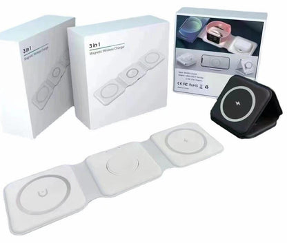 3-in-1 Foldable Magnetic Wireless Charger 15W Charging Station for iPhone Apple Watch and AirPods Foldable 3-in-1 wireless charger
