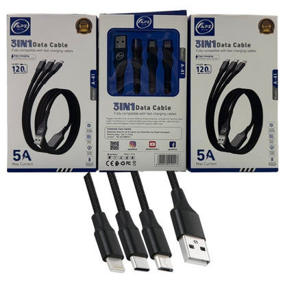 3-in-1 Fast Charging Cable 100W 480Mbps 120cm Type-C Micro Lightning Durable Design Universal fast charging data cable