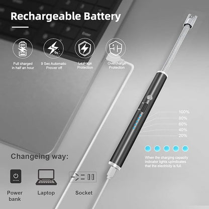 USB Rechargeable Flameless Arc Lighter | Flexible & Windproof Electric Wand Lighter Smart Arc Lighter