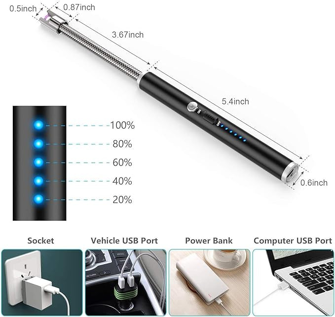 USB Rechargeable Flameless Arc Lighter | Flexible & Windproof Electric Wand Lighter Smart Arc Lighter