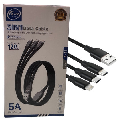 3-in-1 Fast Charging Cable 100W 480Mbps 120cm Type-C Micro Lightning Durable Design Universal fast charging data cable