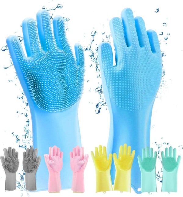 Reusable Silicone Washing Gloves with Built-In Scrubber for Kitchen Bathroom Car and Multipurpose Cleaning (Random Color) Multi-purpose cleaning gloves
