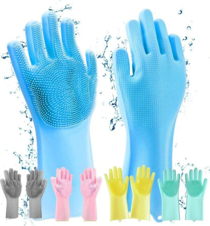 Reusable Silicone Washing Gloves with Built-In Scrubber for Kitchen Bathroom Car and Multipurpose Cleaning (Random Color) Multi-purpose cleaning gloves