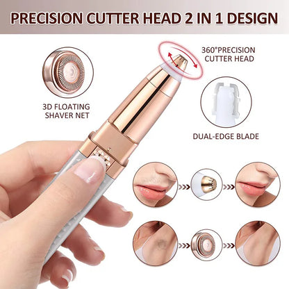 2-in-1 Flawless Facial Hair Remover & Eyebrow Trimmer | USB Rechargeable, Painless & Portable | Pink Pink Facial Hair Remover & Eyebrow Trimmer