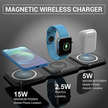3-in-1 Foldable Magnetic Wireless Charger 15W Charging Station for iPhone Apple Watch and AirPods Foldable 3-in-1 wireless charger