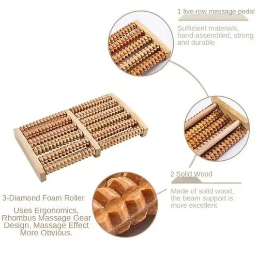 Wooden Foot Roller Massager | Manual Reflexology Therapy Tool for Pain Relief, Stress Relaxation & Foot Care Wooden Foot Roller Massager